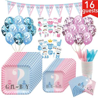 China Baby Shower Gender Reveal Kiaye 16 Guest Baby Shower Gender Reveal Boy or Girl Party Decoration Round Tableware Supplies Square Set for sale