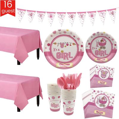 China Baby Shower Kiaye 16 Guests Gender Reveal Boy Girl Happy Birthday Party Decoration Tableware Set for sale