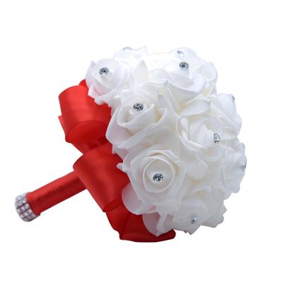 China Assets; Trendy White Wedding Rose Bouquet with Ribbon Bridesmaid Customized Wedding Foam Flowers for Sale for sale