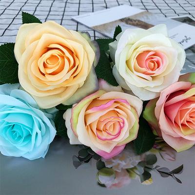 China Assets; Large fashionable silk roses wedding Teal Silk Rose Banquet Artificial flower fresh cut roses for wedding for sale