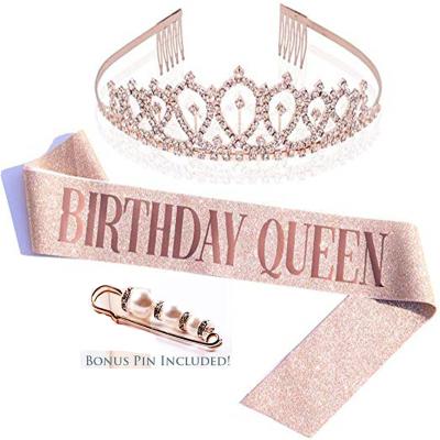 China Fashion Kiaye 2021 New Rose Gold Birthday Queen Tiara Kit Fashion Adult Birthday Party Supplies Glitter for sale