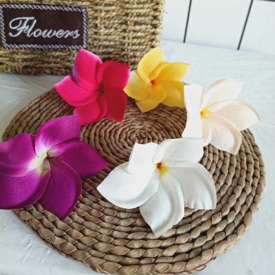 China Cheap Colorful Silk Plumeria Silk Flower Head Plumeria Frangipani Kiaye Decorative Flower Heads for sale