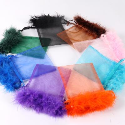 China Kiaye Custom 7.5X10cm Single Drawstring Feather Fur Organza Bag Pockets Party Gifts Packing Supplies for sale