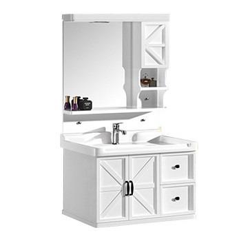 China 900x480mm Traditional Bathroom Vanities Set Luxury White Color With Ceramic Sink And Mirror Bathroom Cabinets for sale