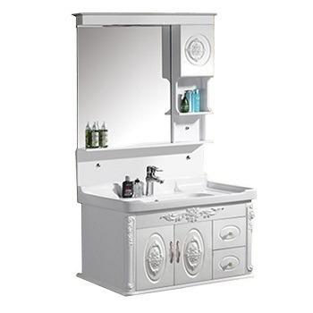 China 600x480mm Traditional PVC Bathroom Vanities White Ceramic Sink With Modern Cabinet for sale