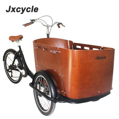 China Cargo front 20 bakfiets 3 wheel bike cargo tricycle with new design wooden box for sale