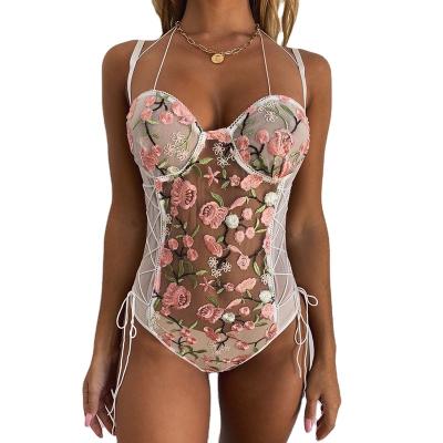 China 2021 High Quality Fashion Sexy Ladies Sexy Lingerie 3D Flower Women One Piece Set Lace Lingerie for sale