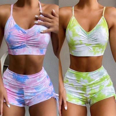 China Breathable Women's Fashion Design Sexy Print Two-Piece Sports Actions Knit Suction String Swimwear Bikini Set Swimsuits Manufacturer for sale