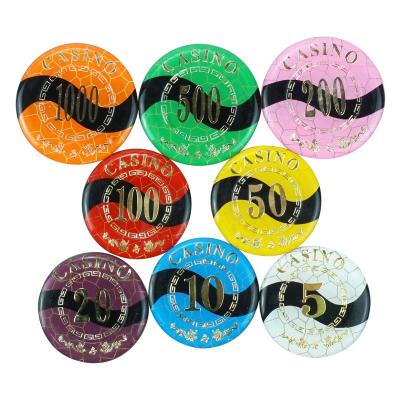 China Eco-friendly Acrylic Poker Chips 50mm/45mm Diameter Grade Round Casino Chips With Value For Casino Table Games for sale