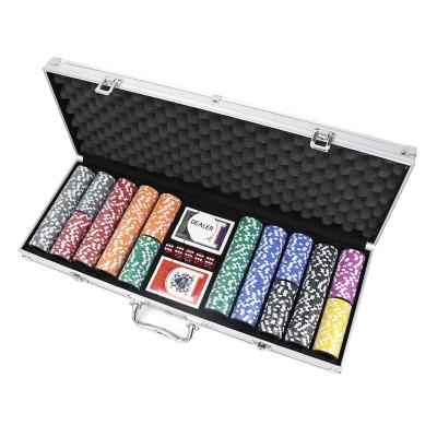 China Factory Supply 500 Clay Eco-friendly Poker Chips With Silver Aluminum Case Set Include Accessories For Gambling Game for sale