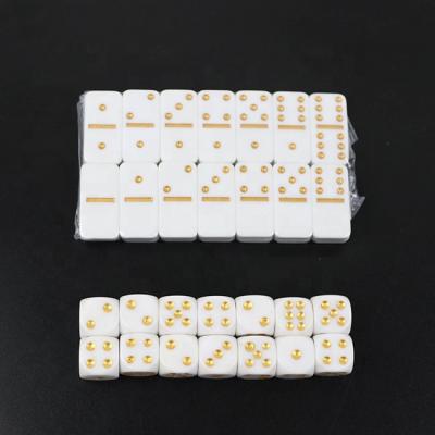 China Playing Game Domino Plastic Mini And White Dice Set Game With Gold Or Yellow Dot From Dominoes Factory Directly for sale