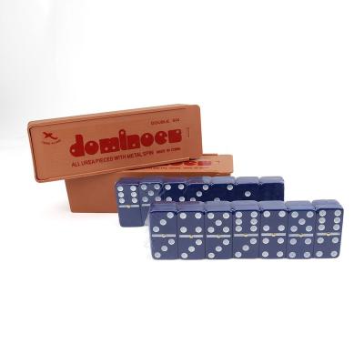 China Game factory wholesale blue double six color plastic domino gather tonament size game in plastic box for table casino game for sale