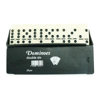 China Chinese Factory Melamine Double Six Dominoes Set 28pcs Custom Domino RP Blocks Plastic Case Black Box For Tabletop Game Funny Toys for sale