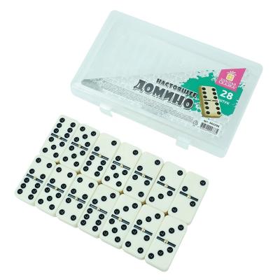 China Factory supply melamine ivory double 6 dominoes game set with transparent plastic box custom logo design for tabletop game for sale