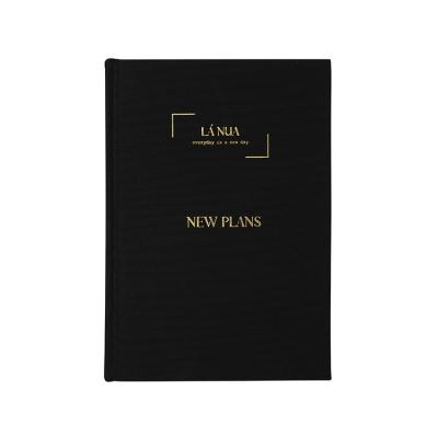 China Hardcover Undated Planner Three Color Ribbons A5 Custom Printing Hardcover Daily Planner Cloth Black Canvas for sale