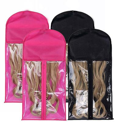 China Large dust proof wig storage bag pvc window hair extensions storage transparent non woven wig packaging bag without hanger for sale