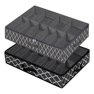 China Collapsible Collapsible Under Bed Shoe Container Bag With Clear Lid Equips 10 Pair Shoe Bags Print Sturdy Clothes Storage Organizer Box for sale