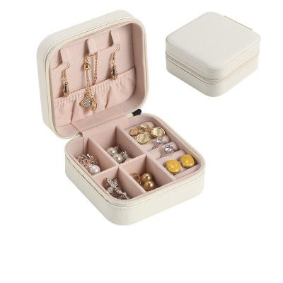 China Hot Sale Women Girls Jewelry Storage Boxes Ring Organizer Small Travel Zipper Ear Stud Necklace Portable Stored Case for sale