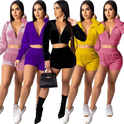 China 2021 Hot Sale Women's Breathable Tracksuits Set Velvet Short 2 Piece Women Clothing Tracksuits For Women for sale