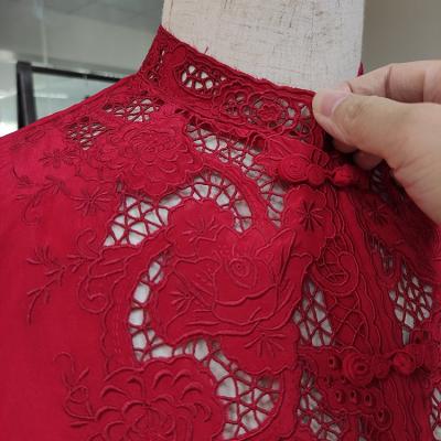 China Designer breathable quality handmade cornelli button down cutout embroidered silk blouse for sale