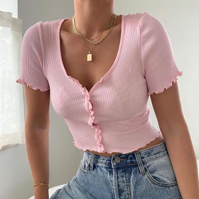 China 2021 New Main Woman Ruffle Summer Sleeve Crop Tops Ladies Anti-Pilling Blouses And Tops for sale