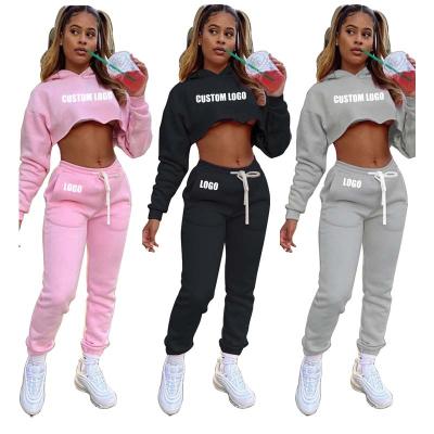 China Anti-Wrinkle Thicken Cropped Sweatshirt Joggers 2 Piece Sets Womens Equipment Casual Sportswear Hoodies And Tracksuit For Ladies for sale