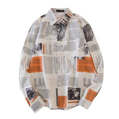 China Autumn Ins Popular Newspaper Shirt casual anti-pilling men clothes shirts long sleeve shirt for men for sale