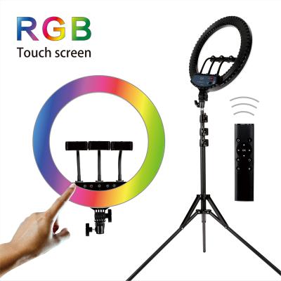 China 18 Inch RGB Colorful Live Streaming Selfie Makeup Lamp LED Circle Colorful Ring Light with Tripod Stand Phone Holder for sale