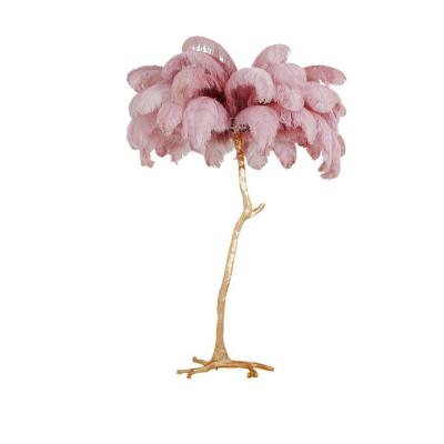 China New EUROPEAN Modern Pink Ostrich Design Feather Corner LED Floor Lamp for sale