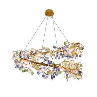 China Modern 120cm Villa Dining Room Leaf Lamp Branch Around Luxury Modern Brass Crystal Chandelier for sale