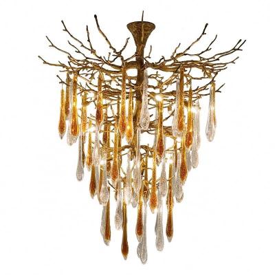 China 2021 Modern Indoor Luxury Pendant Light Series Black Gold Led Lights Crystal Raindrop Modern Brass Chandelier Home for sale