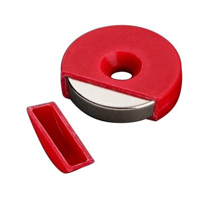 China Super Strong Waterproof Neodymium Milled Holder Magnetic Magnet Materials D25mm M5 Red Plastic Covered for sale