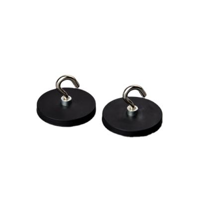 China Super Strong Epoxy Coated Anti-scratch Magnets D31mm Neodymium Bargain Price Magnetic Hook With Black Rubber Coated for sale