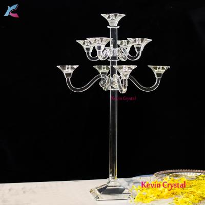 China Europe K-1176 Tall Glass Flower Candle Holder 9am Wedding Crystal Centerpiece for sale