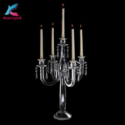 China Europe K-1080 5 Stands Tall Table Centerpiece Crystal Candelabra For Wedding Decor for sale