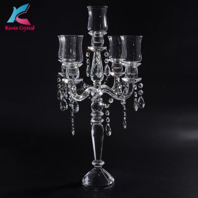 China Europe K-1049 Tall Table Centerpiece Crystal Candelabra with Glass Tube Shade to Wedding Decor for sale