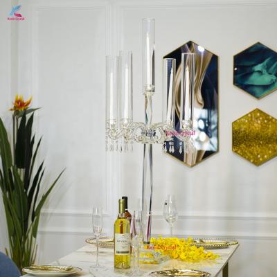 China Unique designed folk art candelabra crystal hurricane candle holder with glass tube shade for sale