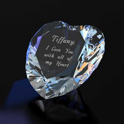 China Beautiful Crystal Diamond Heart Crystal Diamond With Engraving For Valentine's Day Gift Favors for sale