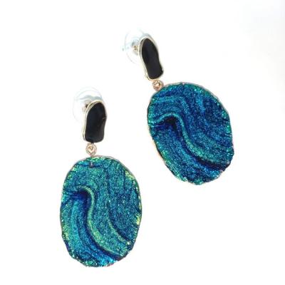 China Romantic New Style Irregular Volcanic Rock Modeling Earrings Shape Personality Design Green Resin Exaggerated Earrings for sale