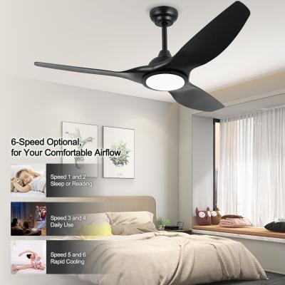 China 52 inch ventilator met licht 3 kleurtemperatuur voor slaapkamer hoge CFM plafond ventilator Te koop