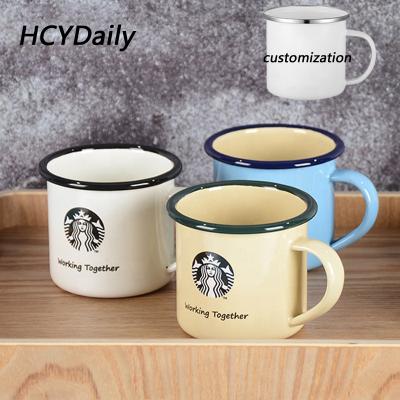 China Custom Logo Wholesale 5.5oz/160ml 12oz/350ml Sublimaze Simons Cat Cup Mug Rupaul Metal Viable Enamel Steel Mug With Handle for sale