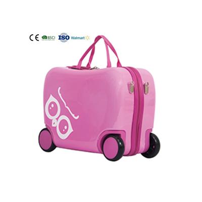 China 16 Inch High Quality ABS Travel Bottom Hard Shell Multi Colors Cute Animal Pattern Kids Ride On Suitcase Carry On Trolley Luggage for sale