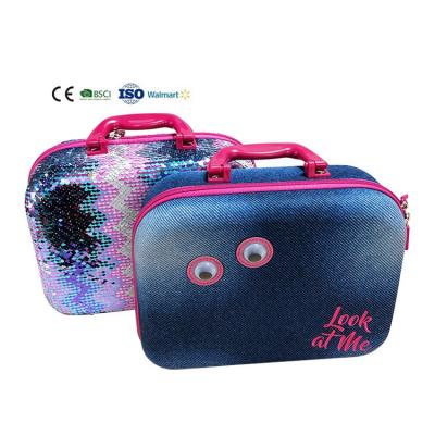 China Fashion Sequin Double Layer Rainbow Makeup Bag Water Resistant Makeup Bag Organizer for Daily Travel Use for sale