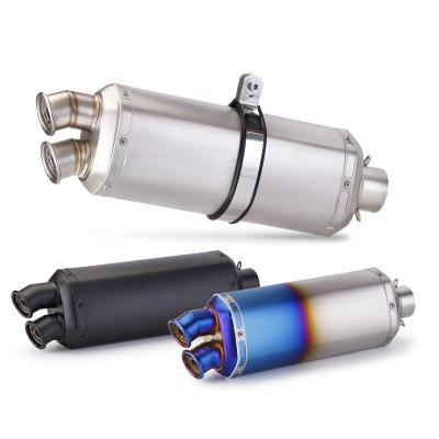 China Universal Stainlsess Motorcycle Dual Outlet Hole Steel Exhaust Retrofit Escape Pipe Muffler DB Killer For Z900 GSXR750 R6 R3 ER6N for sale