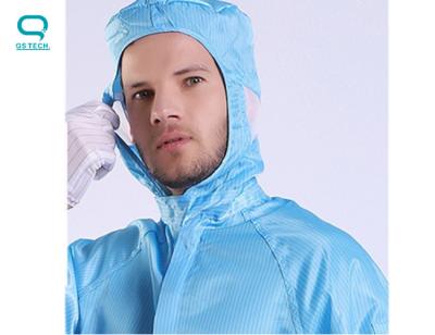 Cina Banda statica anti 0.5mm bianca senza polvere dell'abbigliamento degli abiti da lavoro con il cappello della rete della chiusura lampo in vendita