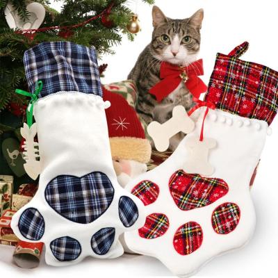 China Perfect for Gifts for Dogs or Cats OurWarm Amazon Most Popular Dog Paw Plaid Sublimation Pet Christmas Stocking for Christmas Decorations for sale