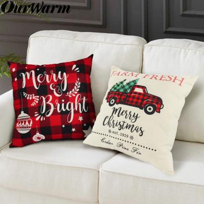 China OurWarm New Arrival 45*45cm Red Black Plaid Christmas Pillow Cover Case Of Pillow Decor For Christmas Home Decor for sale