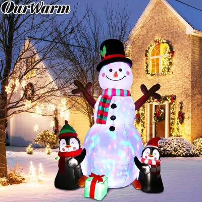 China OurWarm Custom 6FT LED Polyester Outdoor Penguins Snowman Outdoor Christmas Decoration Inflatables for sale