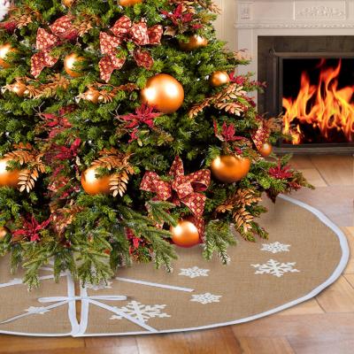 China Ourwarm 30 Inch Cheap Burlap Snowflake Christmas Tree Canvas Skirt With Snowflake For Christmas Decor for sale