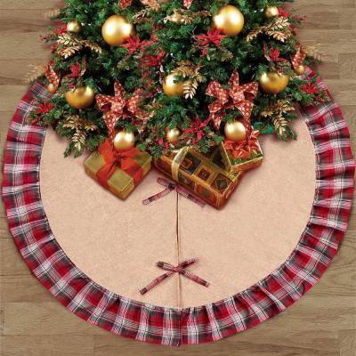 China OurWarm Christmas Decoration 48 inch Round Plaid Ruffle Edge Border Red Black Christmas Tree Skirt for Christmas Tree Decoration for sale